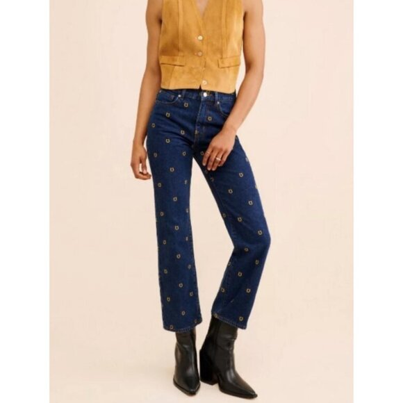 BDG Urban Outfitters Horseshoe Embroidered High-Waisted Denim Cowboy Jeans Women - Picture 1 of 14